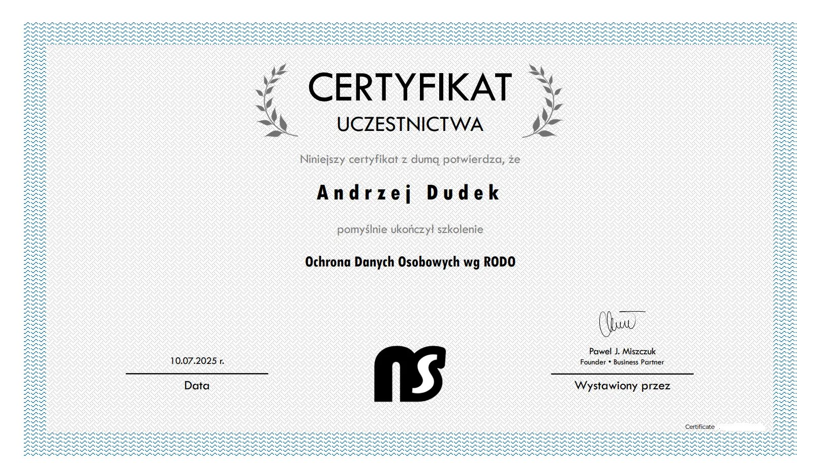 RODO Certificate